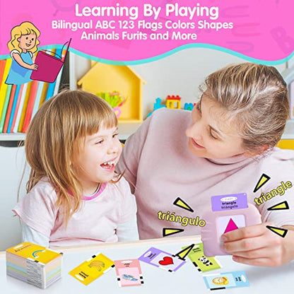 QuTZ ABC Learning Flash Cards for Toddlers 2-4 Bilingual Spanish English, Autism Toys, Speech Therapy Toys, Educational Talking 275 Sight Words Cards for Boys and Girls, - color: Pink