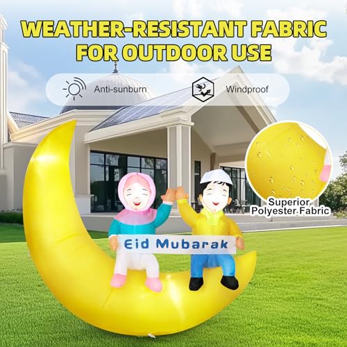 Dawdix 5FT Ramadan & Eid Mubarak Inflatable Decorations with LED Lights, Outdoor Ramadan Yard Decor with Crescent Moon & Replaceable Banners