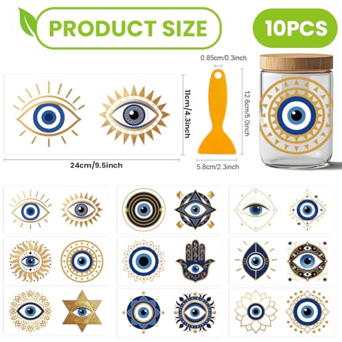 arricraft 10 Pcs Demon's Eye Theme PVC Cup Transfer Stickers, Demon's Eye Hamsa Hand Pattern UV Waterproof Cup Sticker for 16 oz Glasses Window Home Printing Decoration 24x11cm - style: Demon's Eye Theme