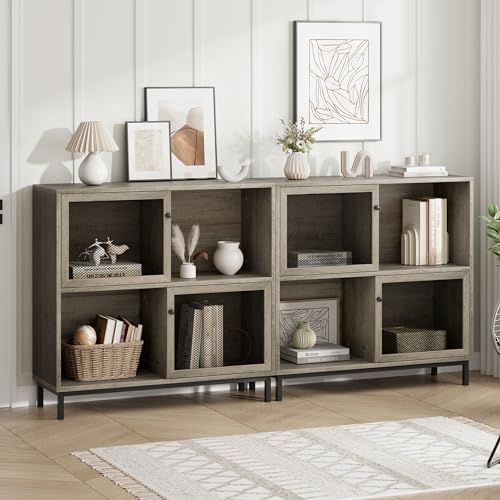 IDEALHOUSE Coffee Bar Cabinet, Farmhouse Sideboard Buffet Cabinet with Storage, Wine Liquor Bar Cabinet with Metal Sliding Door, Wood Accent Cabinet for Kitchen, Dining Room, Living Room, Grey