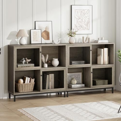 IDEALHOUSE Coffee Bar Cabinet, Farmhouse Sideboard Buffet Cabinet with Storage, Wine Liquor Bar Cabinet with Metal Sliding Door, Wood Accent Cabinet for Kitchen, Dining Room, Living Room, Grey