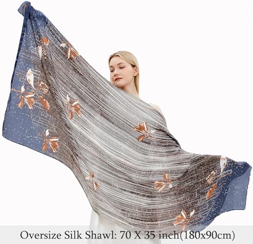 Women Silk Scarves Long Satin Lightweight Outdoor Shawl Wraps Printed Head Scarf 70''X35'' - color: 106-blue