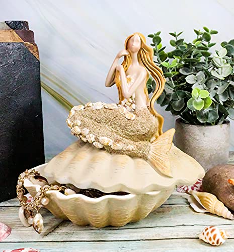 Ebros Gift Sand Brown Abstract Mermaid Sitting On Giant Sea Shell Jewelry Box Figurine With Sea Shell Ornaments 7" High Nautical Ocean Mermaids Siren Of The Seas Home And Bathroom Decorative Statue