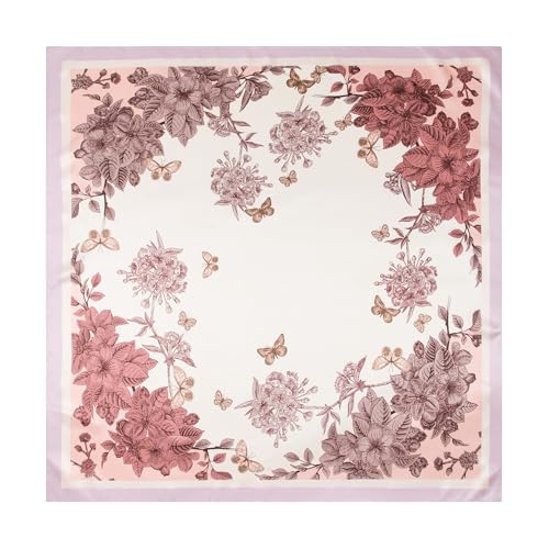 Silk-Feel 35x35 Satin Hair Scarf | Multi-Way Head Wrap for Sleep, Style & Hijab | Gift-Ready Fashion Scarf for Women - color: Pink-flowers
