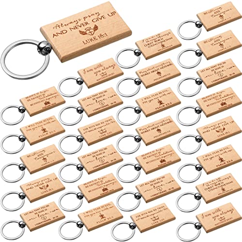 Fumete 50 Pcs Christian Bible Verse Keychains Bulk Inspirational Religious Wooden Key Chains Church Gift for Men Pastor - style: Chain,religious