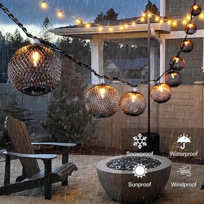 Decorative Lantern String Lights Plug in with 10 Black Metal Ball, Connectable Waterproof Outdoor Decorative String Lights Indoor for Bedroom Patio Pergola Decor