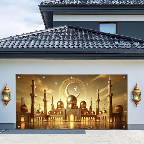 HOMETITUTE Eid Mubarak Ramadan Garage Door Cover Banner 13x6ft Polyester