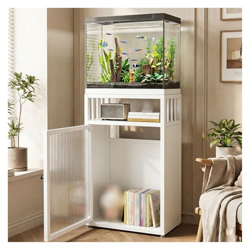 JYHHCYS 3-Tier Aquarium Stand with Storage, Fish Tank Stand with Open Shelving & Large Capacity Cabinet, Large Bottom Cabinet Hide Fish Food & Tools, Easy Access(White,40x40cm/15.7x15.7in) - color: White, size: 40x40cm/15.7x15.7in