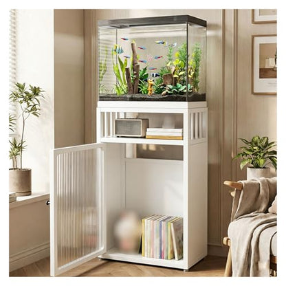 JYHHCYS 3-Tier Aquarium Stand with Storage, Fish Tank Stand with Open Shelving & Large Capacity Cabinet, Large Bottom Cabinet Hide Fish Food & Tools, Easy Access(White,40x40cm/15.7x15.7in) - color: White, size: 40x40cm/15.7x15.7in
