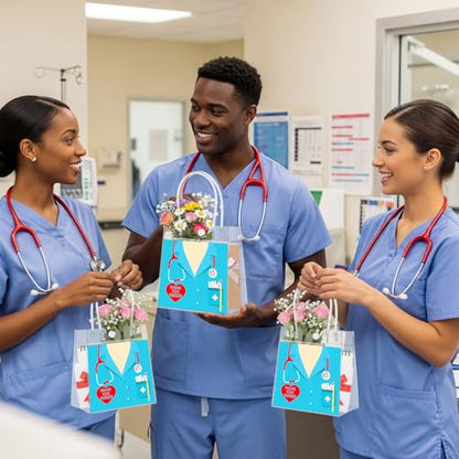 Aliceset 24 Pcs Nurses Week Gift Bags Bulk Clear PVC Thank You Nurse Gift Bags with Handles for Nursing Graduation Hospital Staff, Medical Assistant Appreciation CNA Week, 6.31"x 5.91"x 3.15" - style: Thank You Nurses