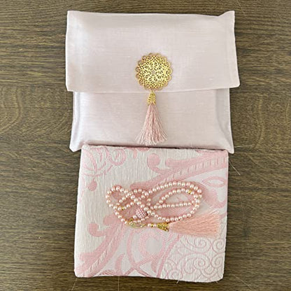 Muslim Prayer Rug, Bag&Yaseen Surah Pocket-Size Book, Bag&Prayer Beads Set I Perfect Islamic Gift I Prayer Rug Travel I Muslim for Men&Women I Soft Islamic Mat | Luxury Islamic Gifts (1 Set, Pink) - color: Pink, size: 1 Set