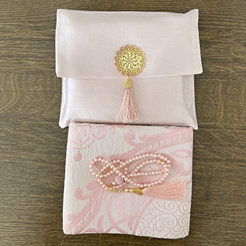 Muslim Prayer Rug, Bag & Yaseen Surah Pocket-Size Book, Bag & Prayer Beads Set I Perfect Islamic Gift I Prayer Rug Travel I Muslim for Men&Women | Luxury Islamic Gifts (5 Sets, Pink) - color: Pink, size: 5 Sets