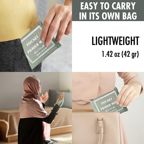 Hakan Portable Travel Praying Mat, Muslim Prayer Rug, Foldable Prayer, Pocket Size Waterproof Praying Rug with Iron Corners, Ramadan Eid Gift | 23.6 in x 43.3 in, Grey