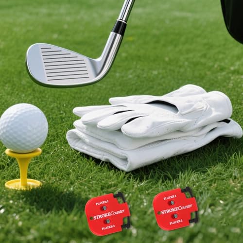 2pcs Golf Stroke Counters, Portable Score Keeper with Hanging Rope Mini Square Design 2 Player Stroke Counter Clicker for Golf Training Competitions & Games (Red)