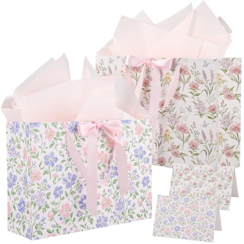 woric 2 Pcs 13.7" Floral Gift Bag with Handles, Bridal Shower Gift Bags - color: Fresh Floral