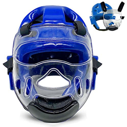ASIX Kids Adults Headgear MMA Martial Arts Helmet, Karate Boxing Removable Face Shield, Soft Head Gear for Sparring Grappling Muay Thai Kickboxing Taekwondo Training (Blue,M)