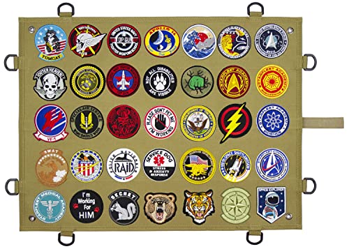 Tactical Patch Display Panel Holder Board for Military Army Combat Morale Uniform Hook and Loop Emblems, 18 Inches x 24 Inches (Small), with D-Rings & Wrap-Strap, No Patches Included - color: Brown, Small, with D-Rings & Wrap-Strap