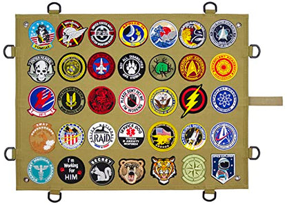 Tactical Patch Display Panel Holder Board for Military Army Combat Morale Uniform Hook and Loop Emblems, 18 Inches x 24 Inches (Small), with D-Rings & Wrap-Strap, No Patches Included - color: Brown, Small, with D-Rings & Wrap-Strap