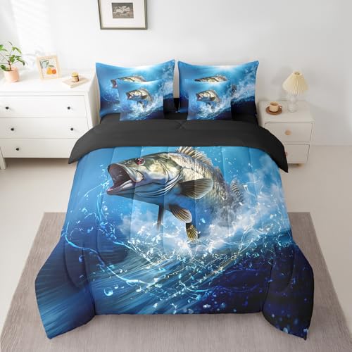 Feelyou Fishing Comforter Set Queen Size Kids Boys Girls 7 Pieces - color: Blue Green, size: Queen