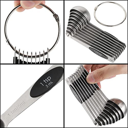 Magnetic Measuring Spoons Set of 9 Stainless Steel Measuring Spoons | Heavy Duty Nesting Teaspoons Tablespoons for Measuring Dry and Liquid Ingredients