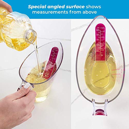Liquid Measuring Cups with Spouts, 4-Piece Angled Plastic Set, 1 to 4 Cups | BPA-Free, Mini Cup Included, Read Measurements from Above, Easy-Read ML, Oz and Cup Markings, For Cooking, Baking and Mixing.