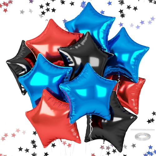 Red Blue Black Star Balloons, 18 Inches Star Foil Balloon for Helium - color: Black Blue Red