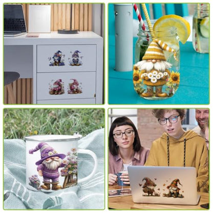 arricraft 10 Pcs Colorful Dwarf Elf Theme Cup Printing UV Transfer Papers, 10 Styles Gnome Moon Butterflies Forests Flowers UV DTF Cup Wrap Stickers for 16 OZ Glass Cups Crafts 9.5x4.3inch - style: Colorful Dwarf Elf Theme