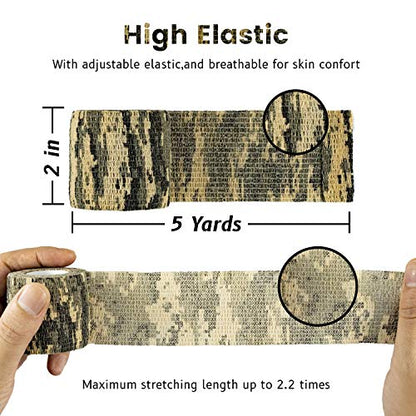 FRESINIDER 9 Rolls Self Adhesive Wrap Athletic Tape Gauze, Breathable Elastic Cohesive Bandage for Sports Injury & Pet (7 Pcs 2" x 5 Yards + 2 Pcs 1" X 5 Yards) (Digital Woodland Camo) - color: Digital Woodland Camo