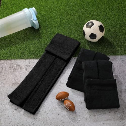 Moukeren 6 Pcs Football Towel Cotton Quarterback Football Field Hand Towel with Hook and Loop Fastener for Sports Football Golf Gym Accessories(Black) - color: Black