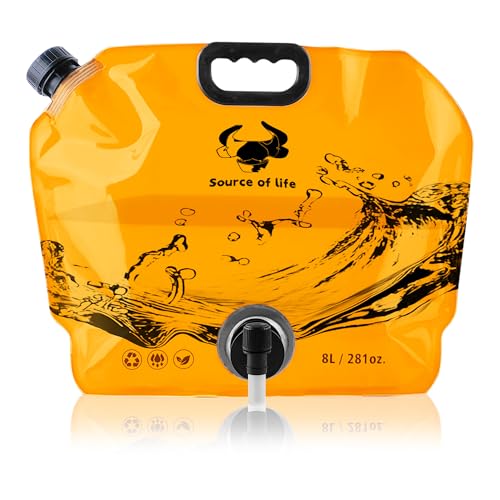 Water Jug Camping 2.1 Gallon Collapsible with Spigot, BPA Free Portable Water Pouch Foldable Water Bags for Outdoor Hiking, Travel and Emergency & Water Storage Containers (Orange-1Pcs) - color: Orange-1Pcs