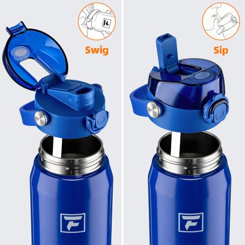 Fanhaw 710ml(24온스) 단열 스테인리스 스틸 물병, 2-in-1 빨대 및 처그 뚜껑, 누출 방지 넓은 입구 진공 병, 학교, 스포츠, 어린이, 청소년 및 성인용, 개학 필수품 (클라인 블루) - color: 클라인 블루.