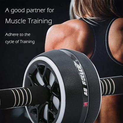 AB Wheel Roller, Exercise Abdominal Wheel Fitness for Gym & Home, Work-out Strength-Training Equipment with Knee Pad - color: Black