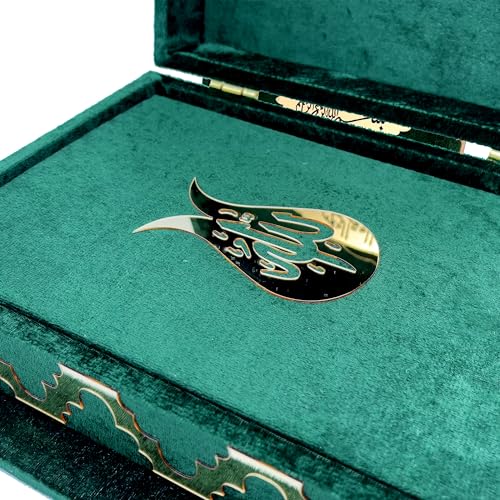 Modefa Holy Quran Keepsake Koran Book Holder Case Muslim Lalegul Gift Set (Green) - color: Green