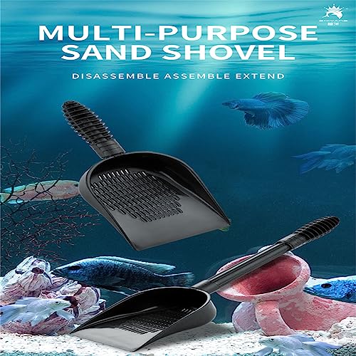 Aquarium Sand Sifter – Sand Shovel with Fine Mesh Grate, Fish Tank Gravel Tool for Waste & Debris, Black