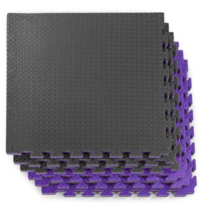Xspec 1" Extra Thick 48 sq ft Reversible EVA Gym Foam Floor Mat Tiles (24" x 24"), Steel Pattern, 12 pcs, Black/Purple - color: Black/Purple
