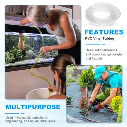 PATIKIL 1pcs Plastic Tubing, 16mm x 19mm x 10M Vinyl Tubing Clear Tube with Hose Clamps, Soft Hose Line Pipe for Multipurpose Industrial Vinyl Aquarium - size: 16mm x 19mm x 10M
