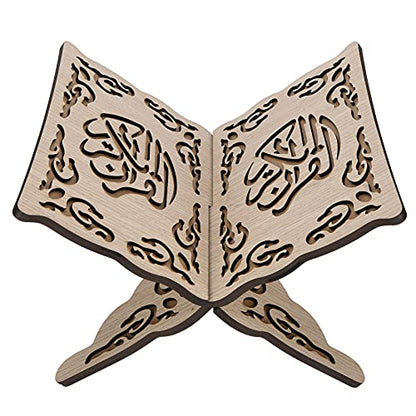 1Pcs Wooden Folding Book Stand with Carved Design | 13.8in/35cm Wide, Collapsible Holder for Quran & Bible, Hands-Free Reading, Home Decor, Portable Bookshelf