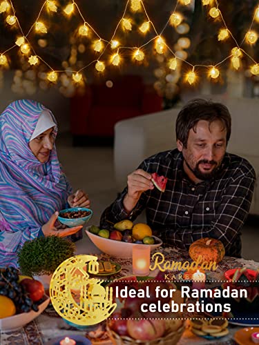 Ramadan Eid String Light- 9.8ft 20LEDs Eid Star Moon Kerosene Lantern Lamp Battery Operated Mubarak Islam Decorative Indoor Hexagram Lights for Muslim Islamic Home Garden Patio Decoration Supplies - style: Moon Star Hexagram