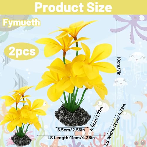 Silk Plants for Fish Tank, 2 Silk Aquarium Plants for Betta Fish, Compact 2x3x6 Inch Design with Realistic Stone Base, Functional Resting Spots for Small Tanks and Reptile Habitats
