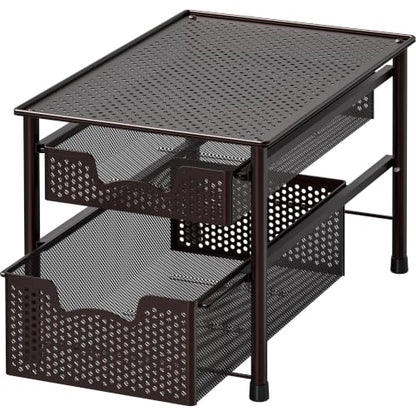 Simple Houseware Stackable 2 Tier Sliding Basket Organizer Drawer, Bronze - color: Bronze, size: 2-Tier