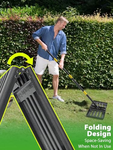 Lawn Leveling Rake Heavy Duty, 30x10 in Large Soil Leveling Rake, Ground Leveler with Anti Flipping Smooth Edge for Dirt Sand Grass Golf, 58" Long Handle, Foldable Garden Landscaping Levelawn Tools - size: 30"x10" , 5 ft