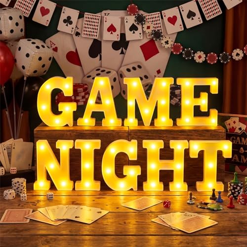 Honoson 9 Pcs Casino Theme Party Decorations Game Night Lights up Sign - color: Yellow, style: Game Night
