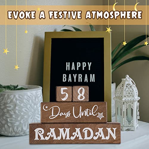 Amyhill 4 Pcs Ramadan Calendar Block Set Ramadan Advent Countdown Eid Calendar Countdown Calendar Ramadan Table Decor Ramadan Wood Sign Ramadan Mubarak Wooden Ornament Block Calendar of Islamic Months