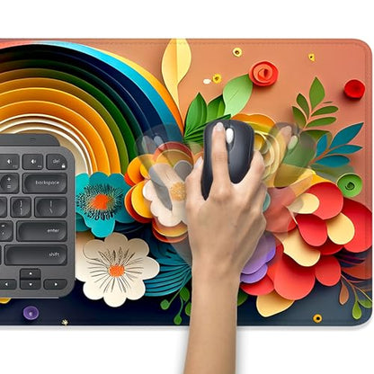Rainbow Spring Flowers Desk Pad Mouse Pad,Floral Prints Extended Large Gaming Mouse Mat with Stitched Edges,Non-Slip Waterproof Rubber Base Mousepad for Office Work Home Desk Mat(27.5X11.8 in) - color: Rainbow Spring