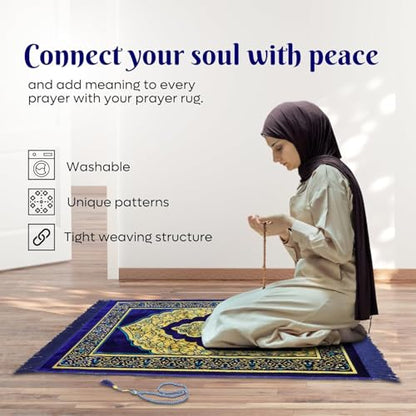 Muslim Prayer Rug, 25 Pcs, Soft Plush Thin Islamic Prayer Mat, Janamaz, Sajada, Praying Carpet, Islamic Gift for Men & Women, Islamic Ma, Eid & Ramadan Gift with Prayer Beads, 26x43 inch - color: Kaaba / 25 Mix