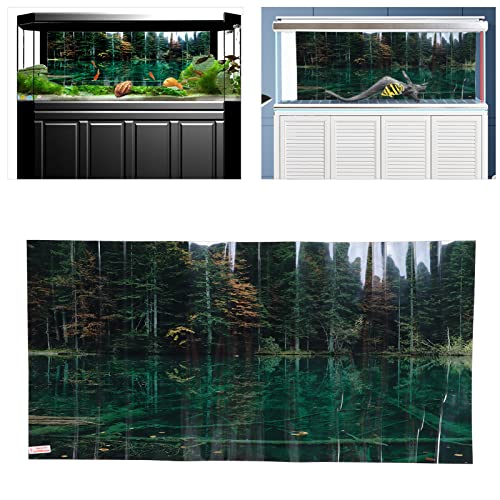 3D PVC Self Adhesive Fish Tank Wallpaper Sticker, Lake Reflection Pattern, for Aquarium Fish Tank Decoration, Premium 1 Roll (61 * 41CM) - size: 61*41CM