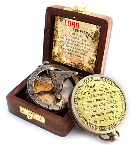 Trust in The Lord With All Your Heart - Proverbs 3:5-6 Quote Engraved Compass With Wooden Box, Greeting Card, Gift Compass, Graduation Day Gifts 2024 for Women Men Boys Girls - style: #9 Trust in The Lord Compass -Proverbs 3: 5-6