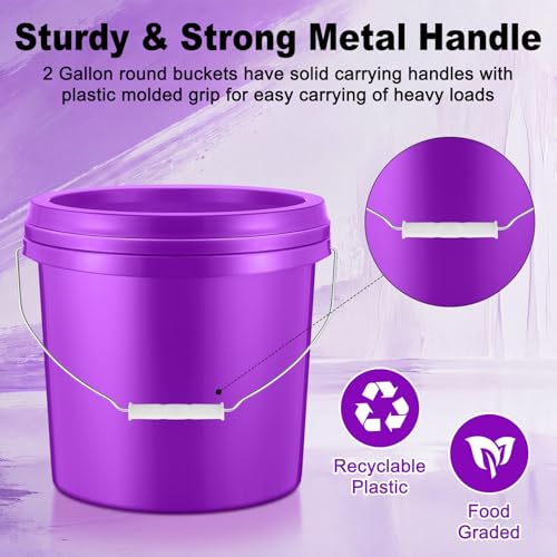Tioncy 10 Pcs 2 Gallon Plastic Buckets with Lids and Handles,Purple | Storage Pails for Paint, Cleaning, Organizing, Durable Containers, Metal Handles, Plastic Material - color: Purple