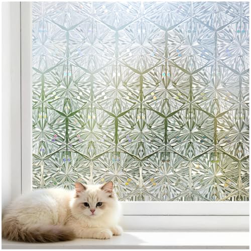 rabbitgoo Window Privacy Film, Diamond Pattern, 17.5" x 78.7" | Stained Glass Decorative Window Film Stickers Removable UV Sun Blocking Clings Door Coverings - color: Prism, size: 17.5" x 78.7"