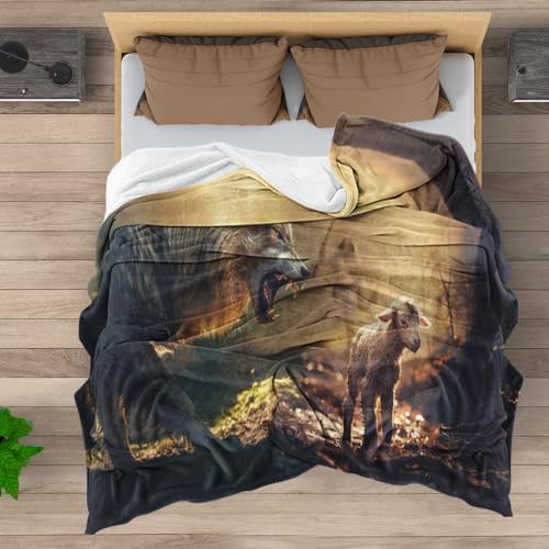 Jesus Blanket - Christian Gift for Men & Women - Jesus Chases Away Wolf Throw Blanket - Ultra Soft Cozy Fleece - Adults - 50"x60" - color: A001 Jesus and Lamb Blankts, size: 50"W X60"L (127X152CM)
